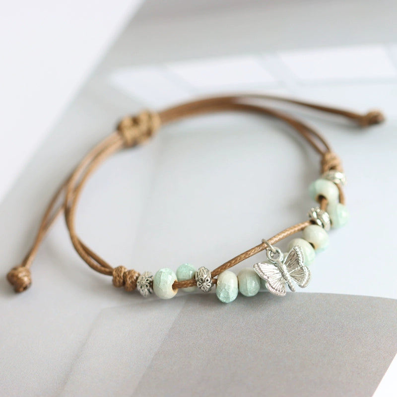 Oriental Butterfly Bracelet - Handcrafted Porcelain Charms