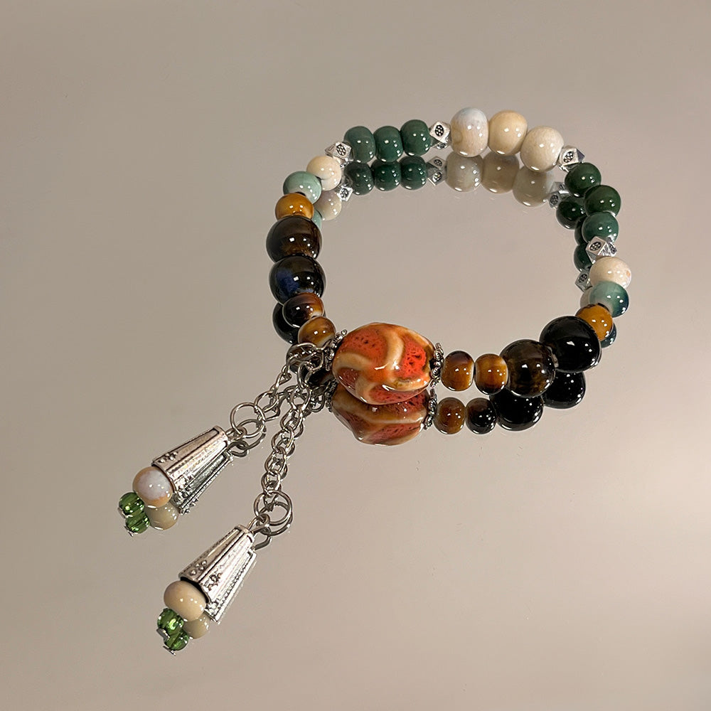 Porcelain Bead Bracelet for Women - A New Chinese-style Ethnic Trendy, Artistic, and Fade-resistant Accessory.