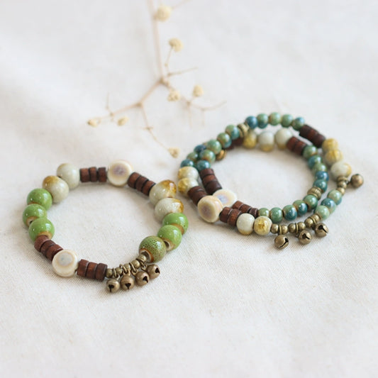 Vintage Ethnic Ceramic Bracelet - Handmade Porcelain Beads