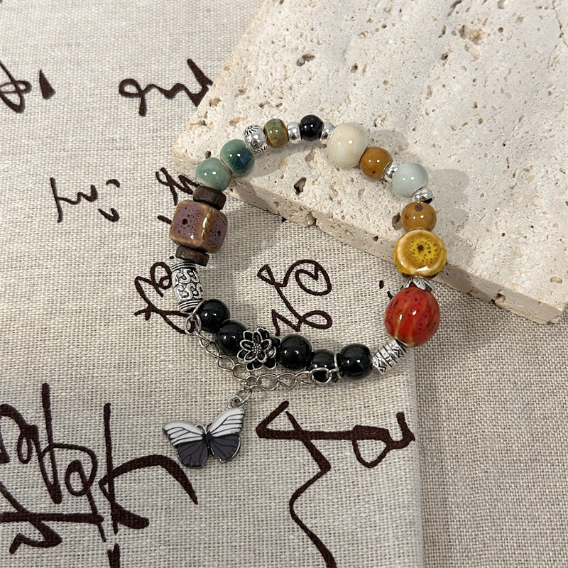 Retro Ethnic-style Porcelain Butterfly Bracelet for Women - A New Chinese-style, Unique, and Exquisite Multicolored Beaded Accessory