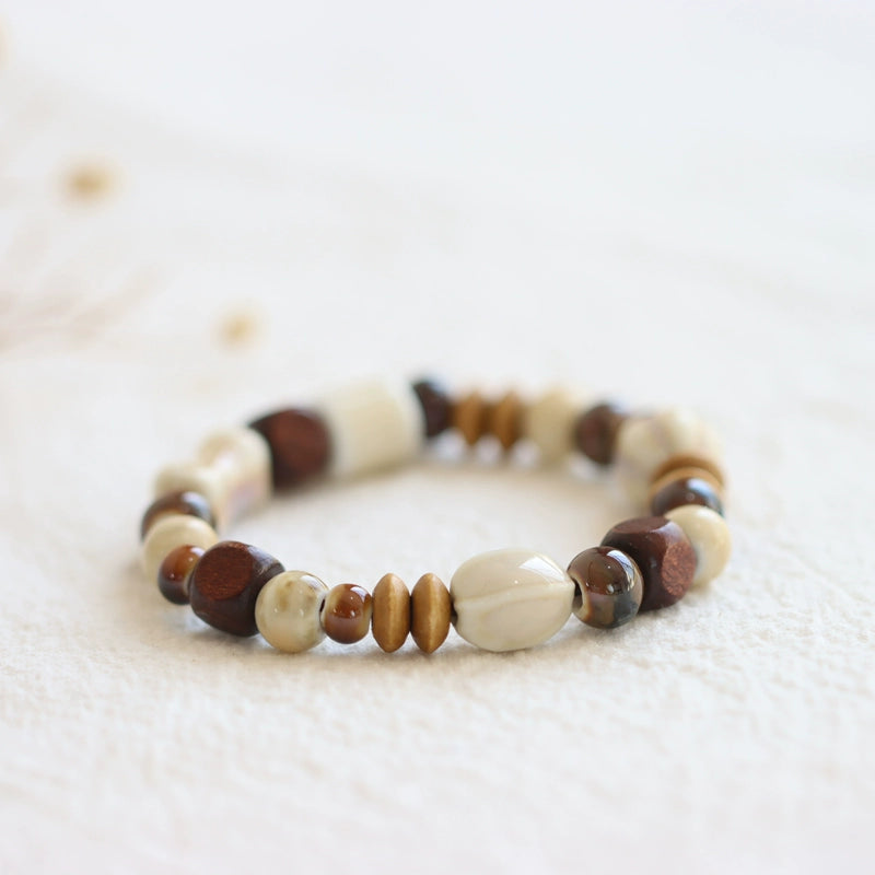 Bohemian Ceramic Bracelet - Porcelain & Wood Beads