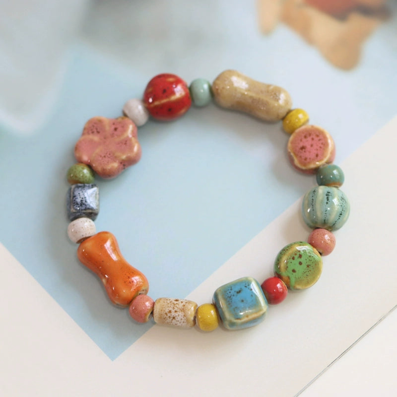 Ethnic Ceramic Beaded Bracelet - Colorful Bohemian Jewelry