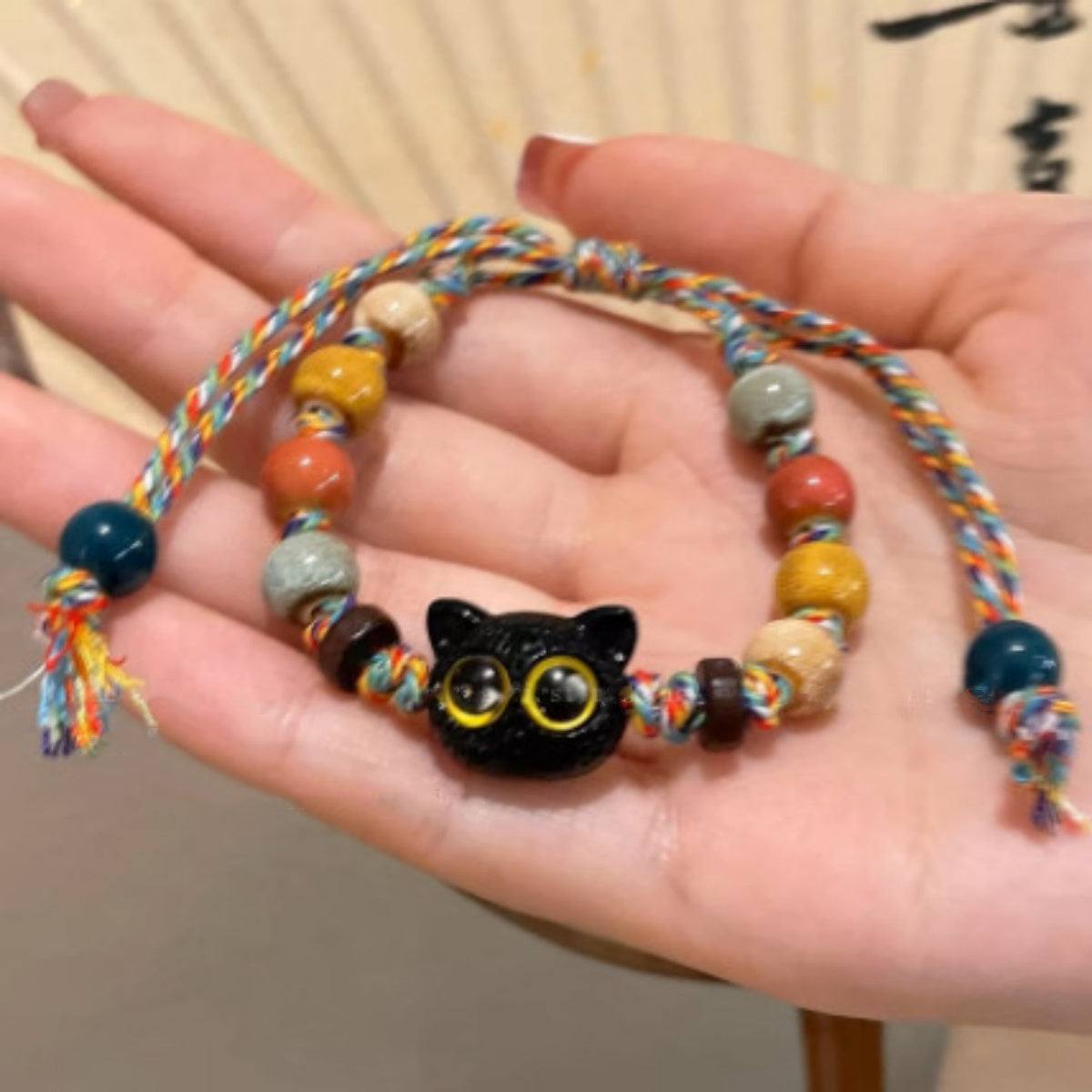 Multicolored Rope Ceramic Cat Braided Bracelet - A Retro and Unique Sweet-and-Cool Accessory