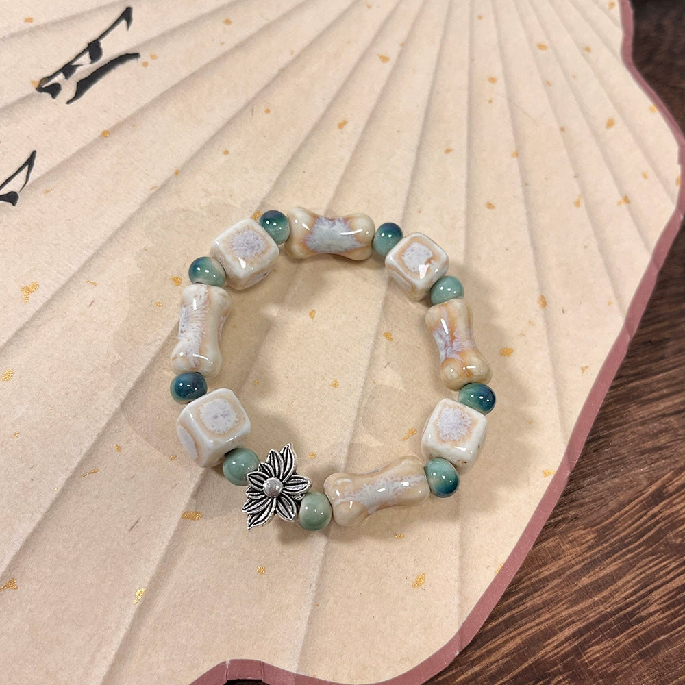 Porcelain Bead Bracelet for Women - A Unique and Artistic Accessory, Featuring a Retro Style