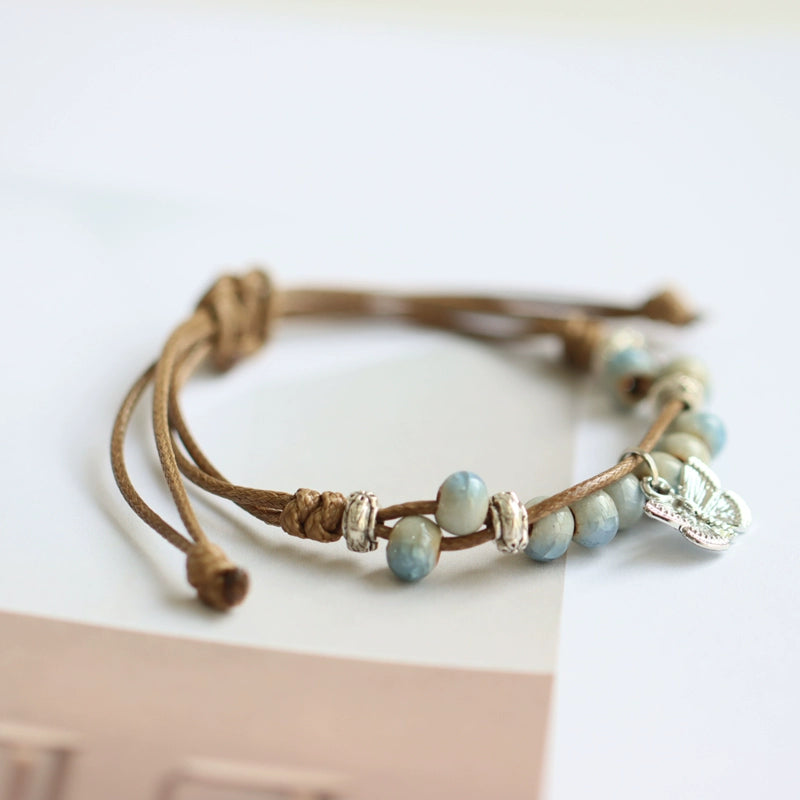 Oriental Butterfly Bracelet - Handcrafted Porcelain Charms