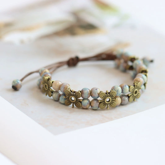 Porcelain Bracelet - Handwoven Four-Leaf Clover Beads Chinese Cord