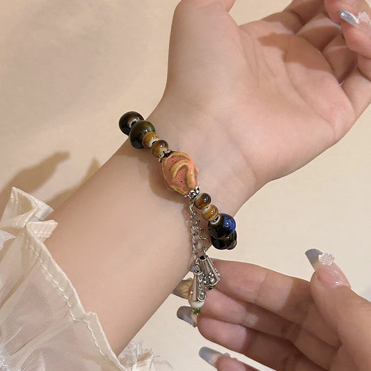 Porcelain Bead Bracelet for Women - A New Chinese-style Ethnic Trendy, Artistic, and Fade-resistant Accessory.