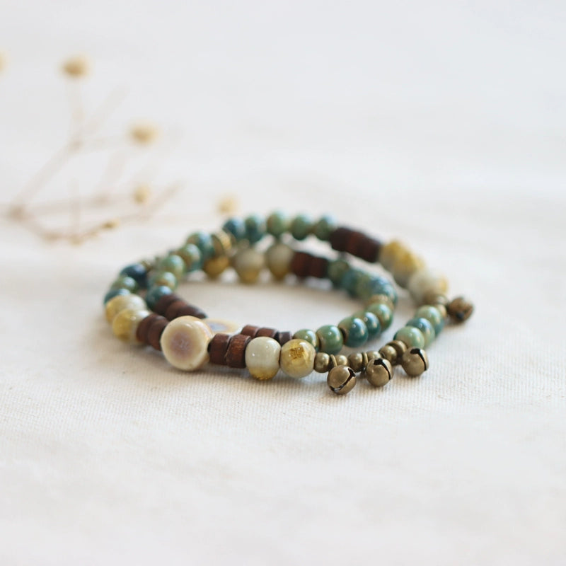 Vintage Ethnic Ceramic Bracelet - Handmade Porcelain Beads