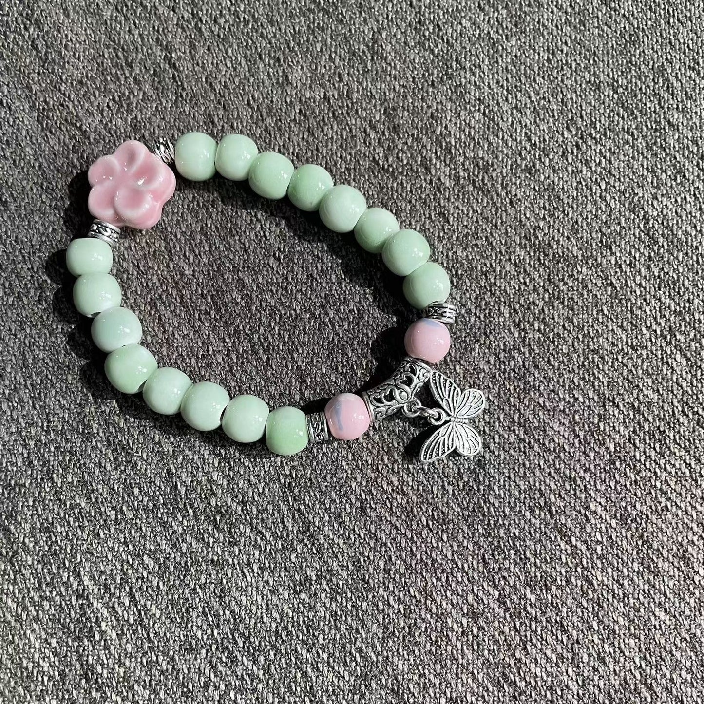 Porcelain Bead Butterfly Bracelet for Women - An Ethnic-style Handmade Pentagram Accessory, Featuring a Unique and Fashionable Flair.