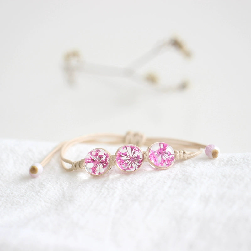 Bohemian Glass Flower Bracelet - Lace-Embellished Floral Charm Jewelry for Couples