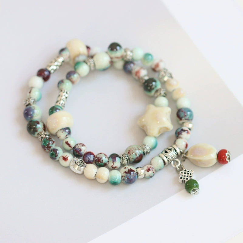 Double-Layer Ethnic Ceramic Bracelet - Versatile Jewelry