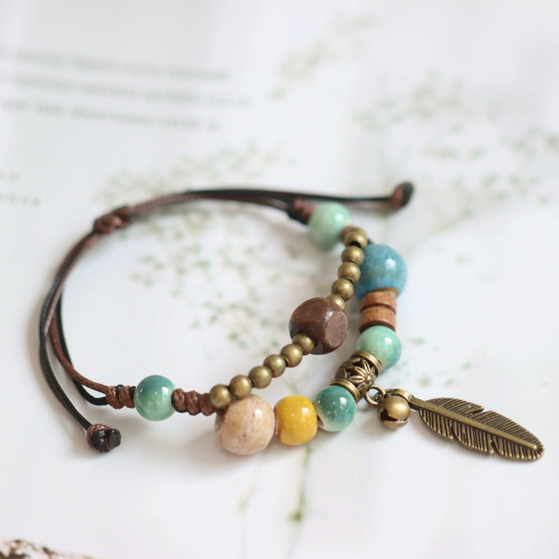 Chinese Ceramic Beaded Bracelet - Handwoven Porcelain Jewelry