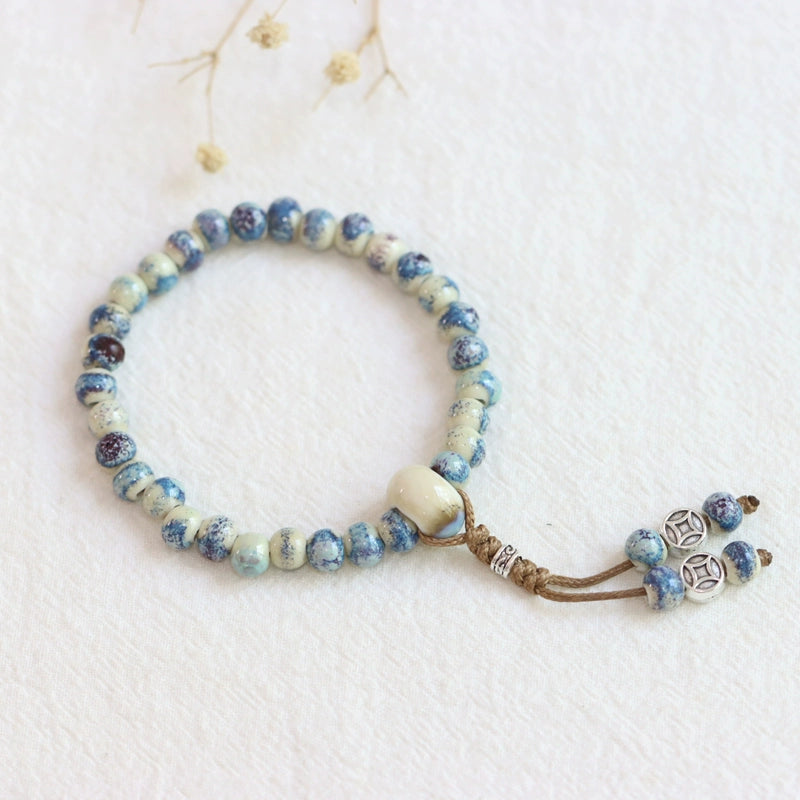 Ethnic Ceramic Beaded Bracelet - Handmade Porcelain Jewelry