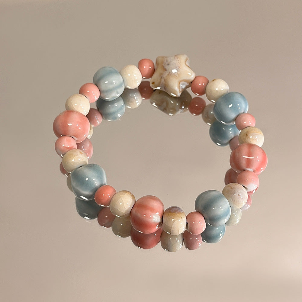 Porcelain Bracelet with a Girlish Pink Bead Design - A New Chinese-style, Trendy and Versatile Accessory