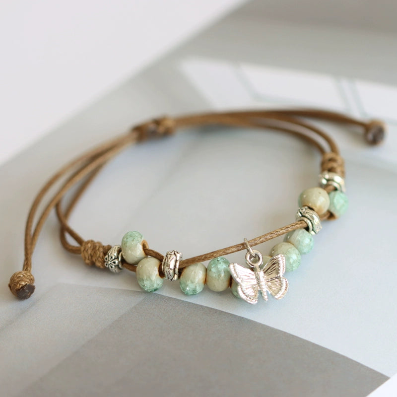 Oriental Butterfly Bracelet - Handcrafted Porcelain Charms