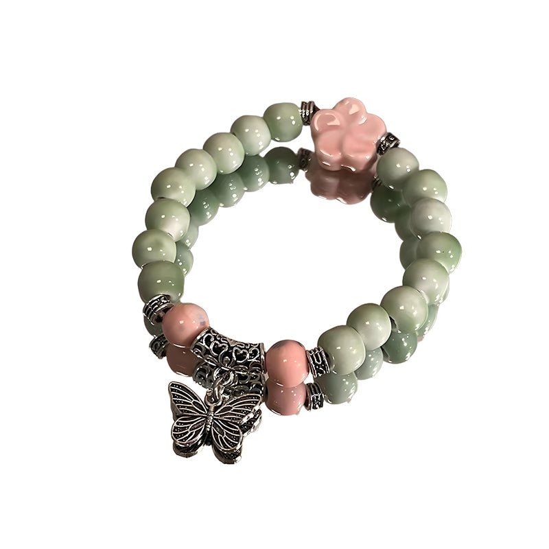 Porcelain Bead Butterfly Bracelet for Women - An Ethnic-style Handmade Pentagram Accessory, Featuring a Unique and Fashionable Flair.