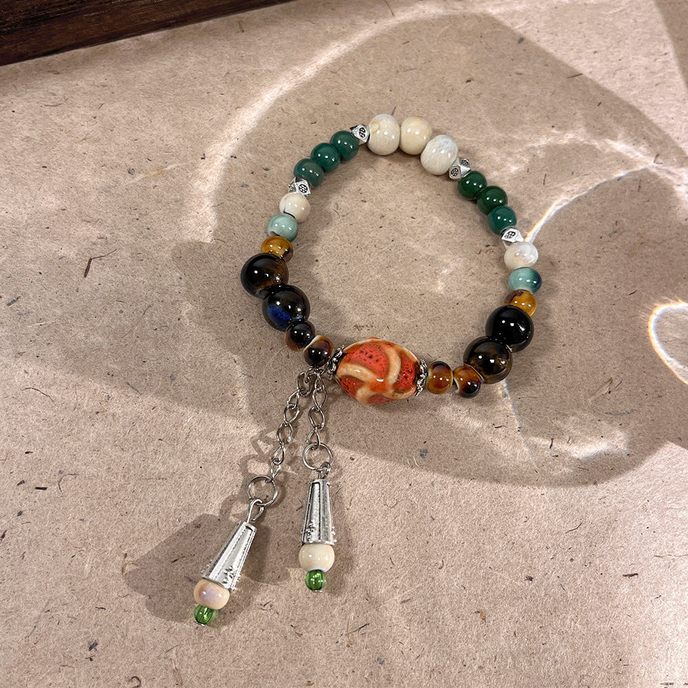 Porcelain Bead Bracelet for Women - A New Chinese-style Ethnic Trendy, Artistic, and Fade-resistant Accessory.