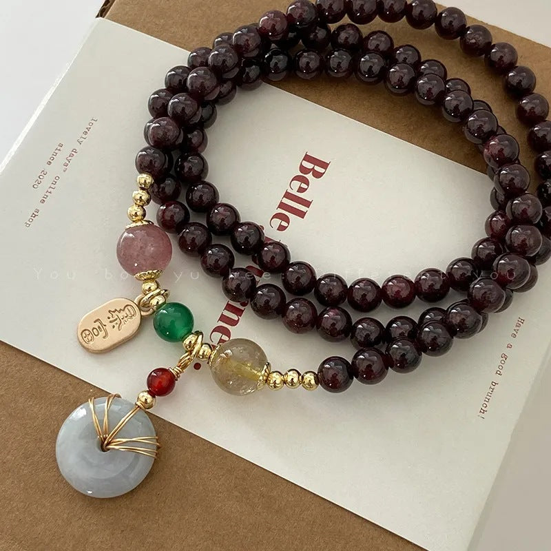 Garnet Peace Knot Bracelet for Women - Unique Vintage Design, Matching BFF Necklace