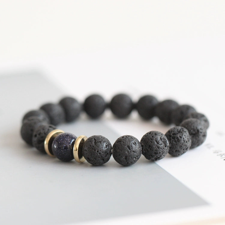 Volcanic Stone & Blue Sandstone Bracelet - Crystal Boho Couple Jewelry