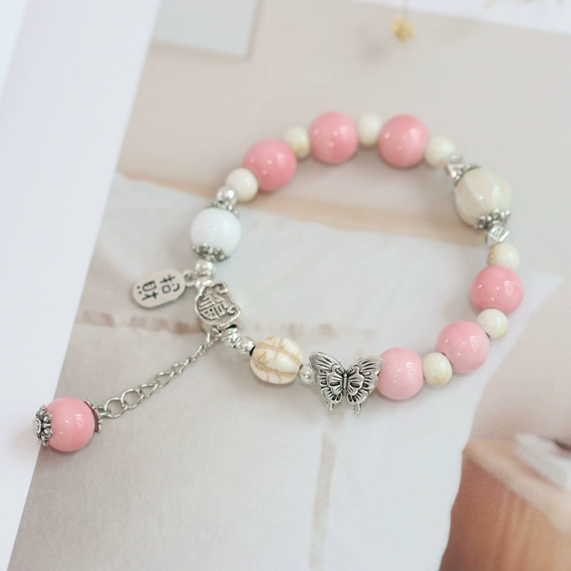 Ceramic Butterfly Bracelet - Ethnic Beaded Boho Jewelry for Women