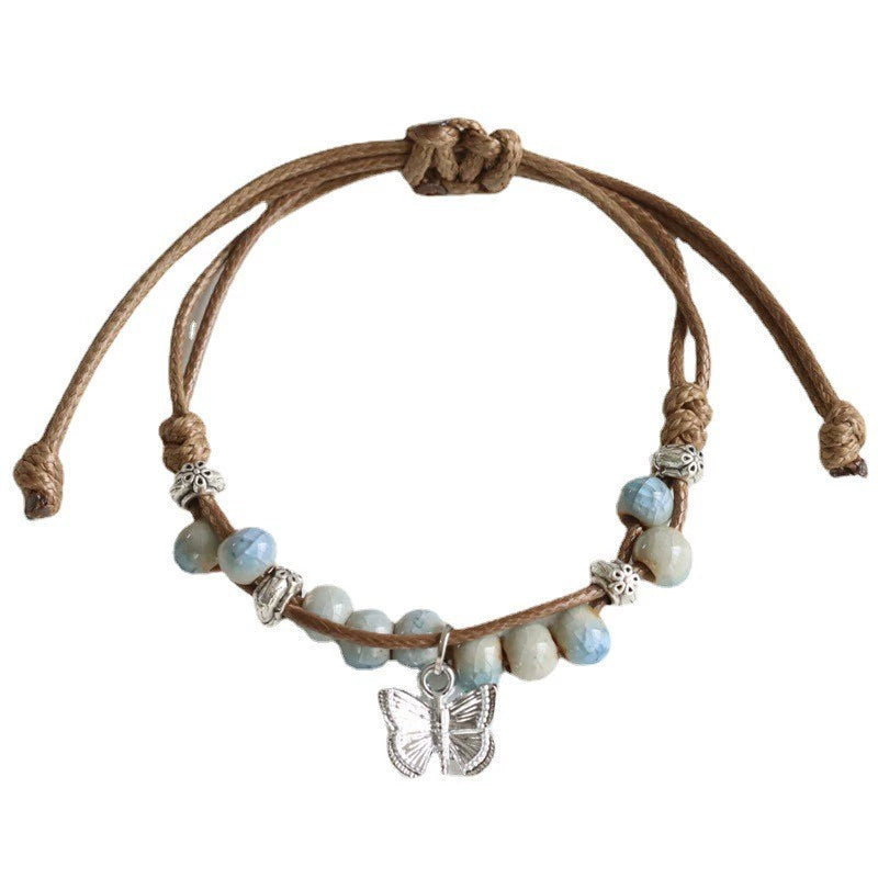 Oriental Butterfly Bracelet - Handcrafted Porcelain Charms