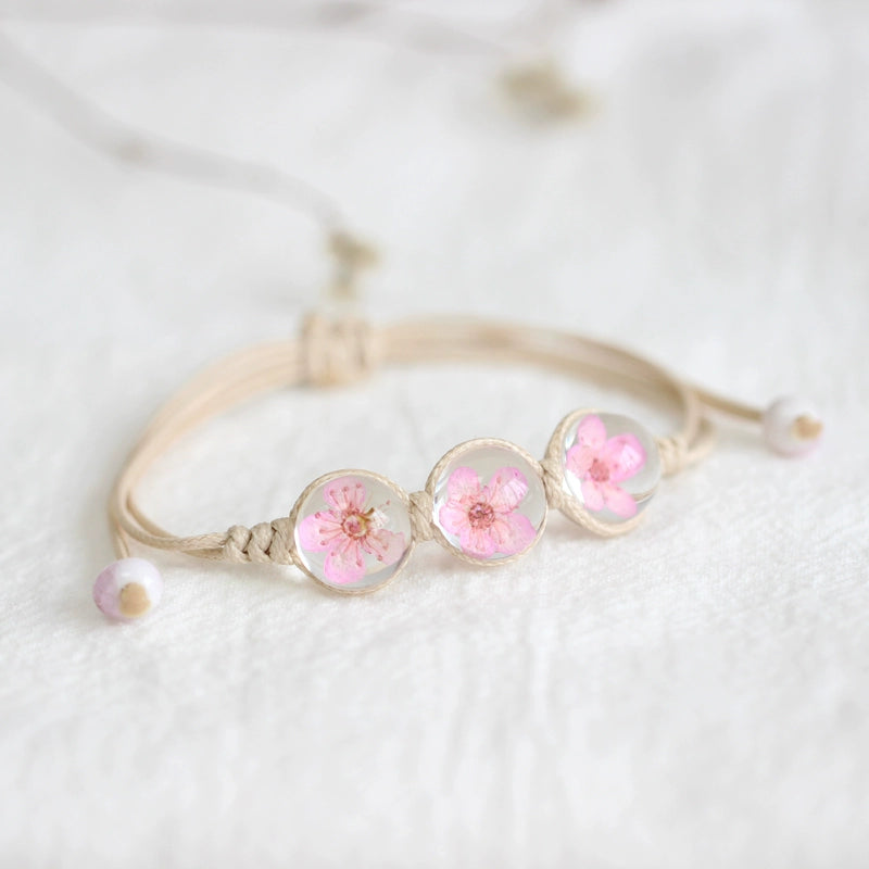 Bohemian Glass Flower Bracelet - Lace-Embellished Floral Charm Jewelry for Couples