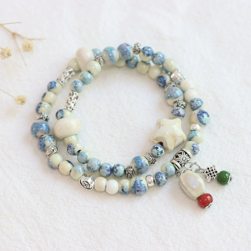 Double-Layer Ethnic Ceramic Bracelet - Versatile Jewelry