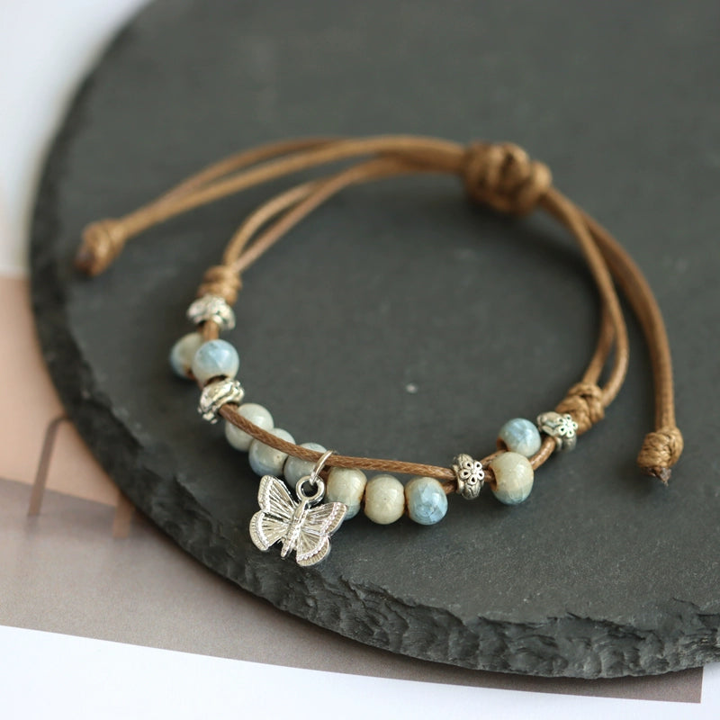 Oriental Butterfly Bracelet - Handcrafted Porcelain Charms