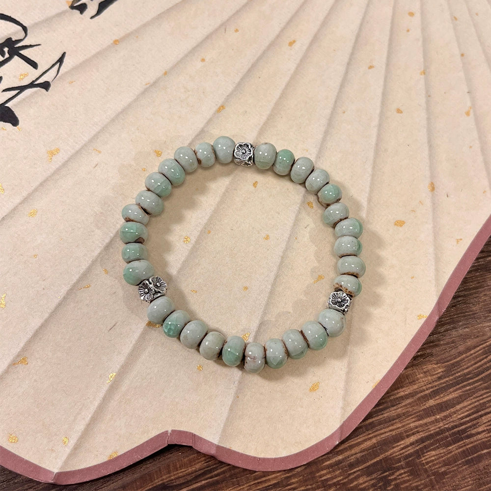 Elegance and Zen Porcelain Bead Bracelet for Women - A High-Aesthetic, Student-Friendly Accessory with Traditional Chinese Charm