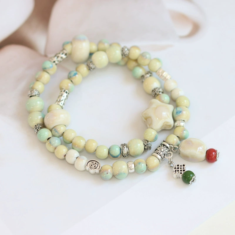 Double-Layer Ethnic Ceramic Bracelet - Versatile Jewelry