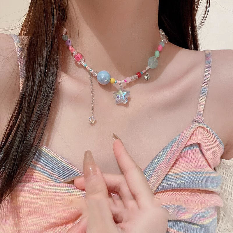 Candy-colored Necklace for Women - The New Summer Arrival of a Girlish Multicolored Bead Necklace