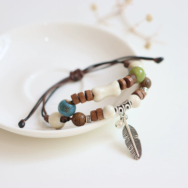 Chinese Ceramic Beaded Bracelet - Handwoven Porcelain Jewelry