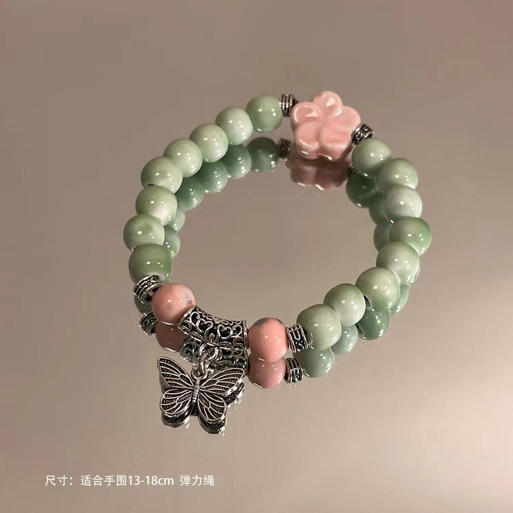 Porcelain Bead Butterfly Bracelet for Women - An Ethnic-style Handmade Pentagram Accessory, Featuring a Unique and Fashionable Flair.