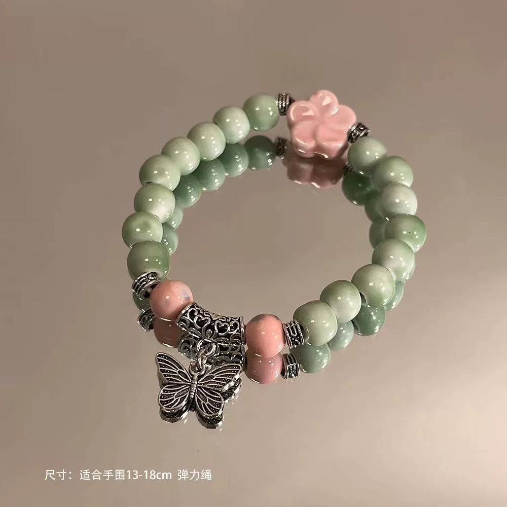 Porcelain Bead Butterfly Bracelet for Women - An Ethnic-style Handmade Pentagram Accessory, Featuring a Unique and Fashionable Flair.