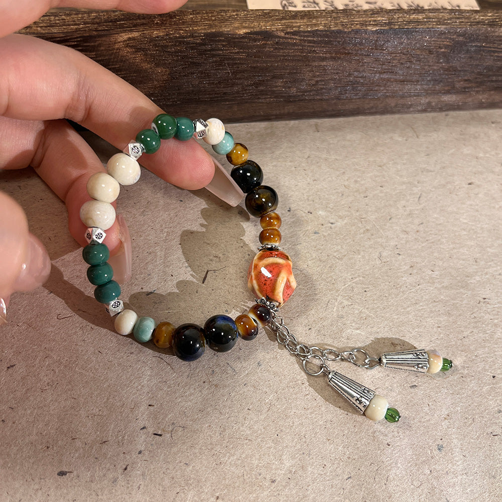 Porcelain Bead Bracelet for Women - A New Chinese-style Ethnic Trendy, Artistic, and Fade-resistant Accessory.