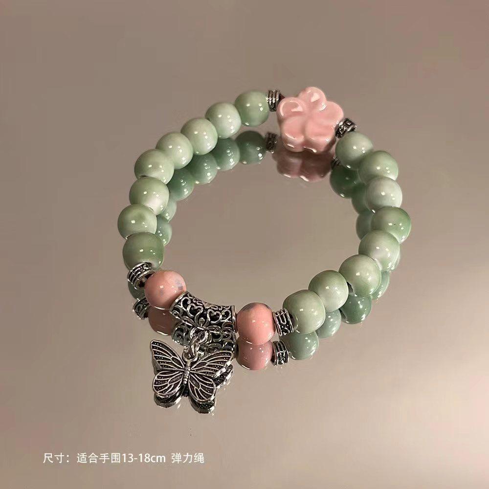 Porcelain Bead Butterfly Bracelet for Women - An Ethnic-style Handmade Pentagram Accessory, Featuring a Unique and Fashionable Flair.