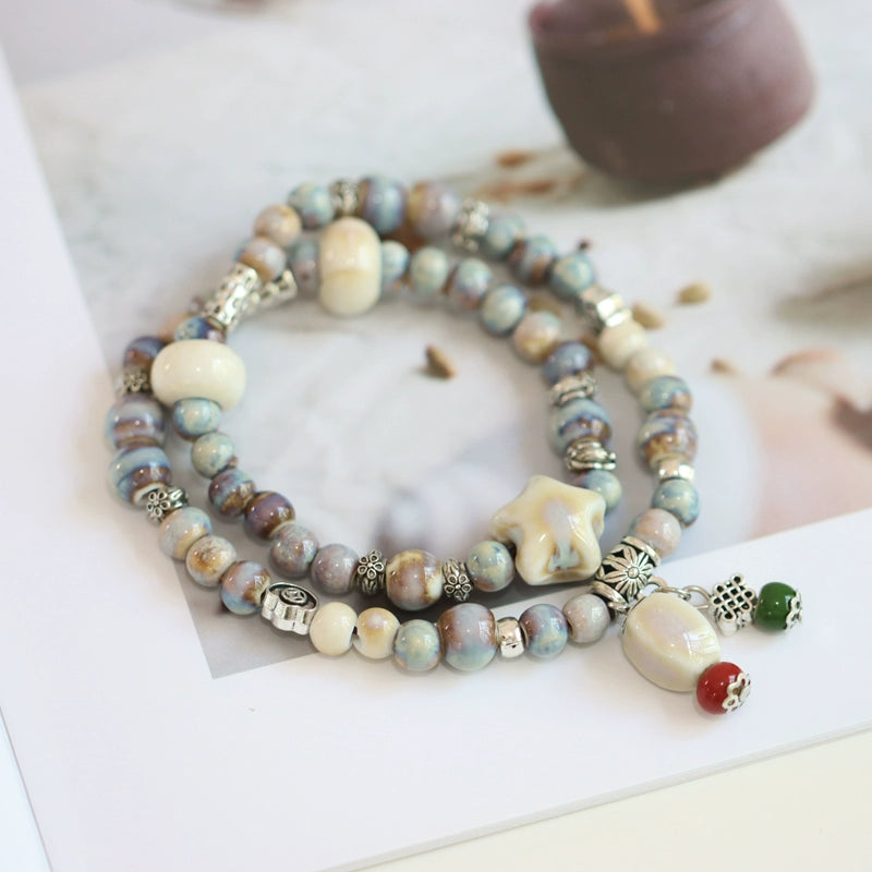 Double-Layer Ethnic Ceramic Bracelet - Versatile Jewelry
