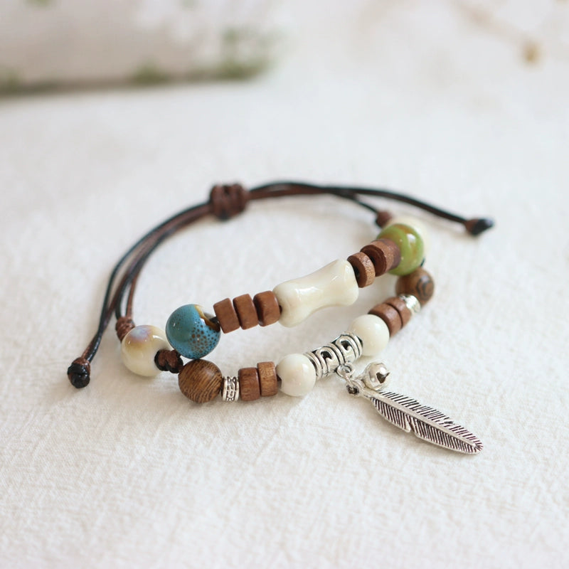 Chinese Ceramic Beaded Bracelet - Handwoven Porcelain Jewelry