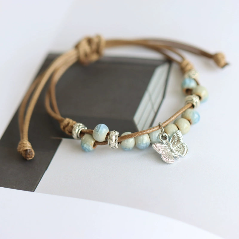 Oriental Butterfly Bracelet - Handcrafted Porcelain Charms