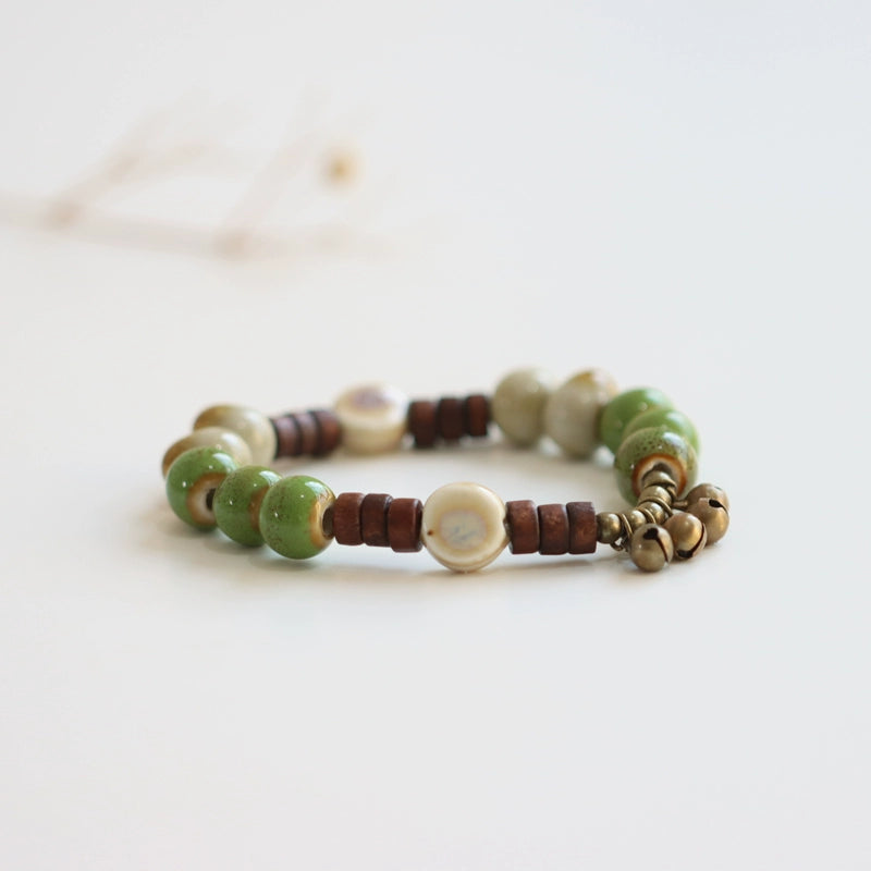 Vintage Ethnic Ceramic Bracelet - Handmade Porcelain Beads