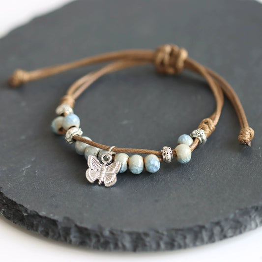 Oriental Butterfly Bracelet - Handcrafted Porcelain Charms