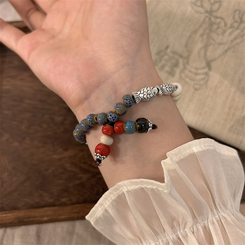 Four-color Porcelain Aura Bracelet for Women - The New Arrival of Trendy Elastic Rope Accessory.