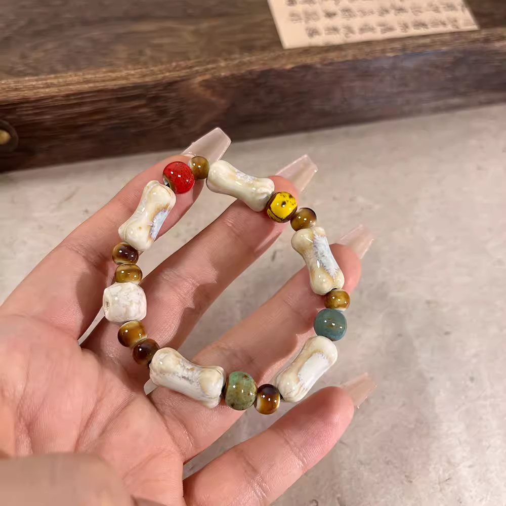 Porcelain Bead Bracelet for Women - An Ethnic-style, Versatile, and Fashionable Elastic Rope Accessory