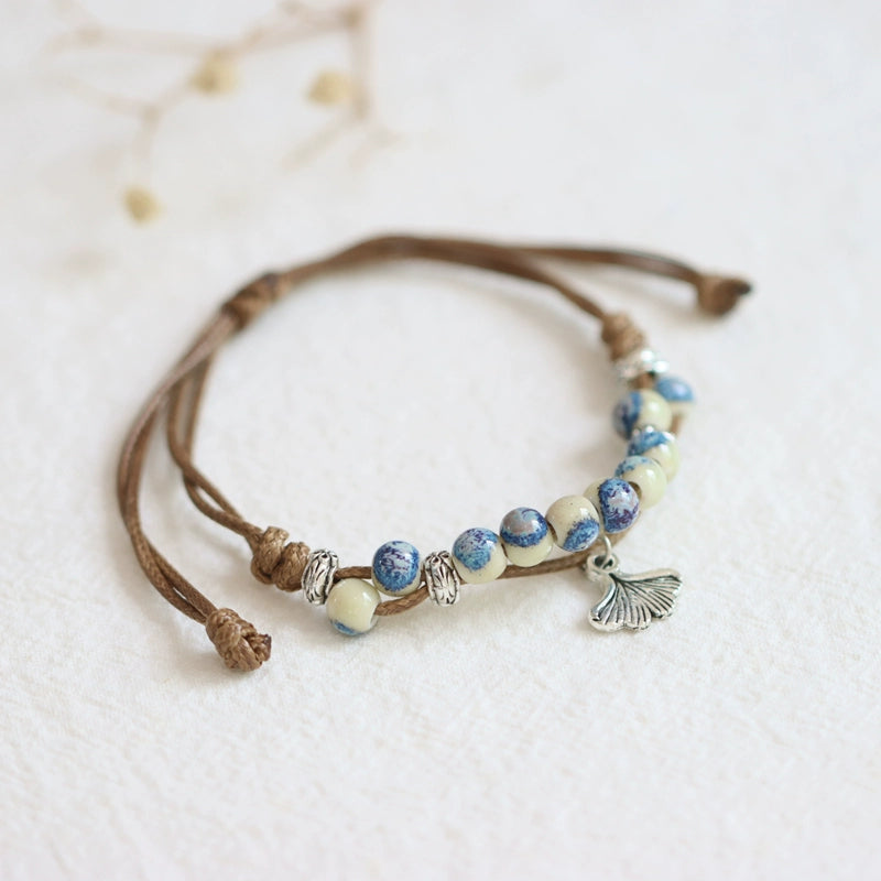 Oriental Butterfly Bracelet - Handcrafted Porcelain Charms