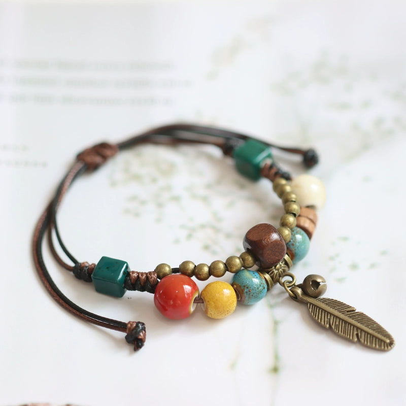 Chinese Ceramic Beaded Bracelet - Handwoven Porcelain Jewelry