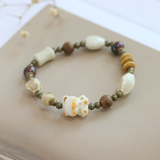 Ethnic Maneki-Neko Bracelet - Ceramic Fortune Jewelry