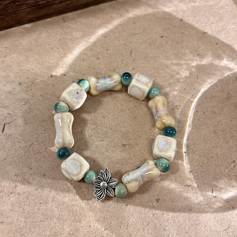 Porcelain Bead Bracelet for Women - A Unique and Artistic Accessory, Featuring a Retro Style