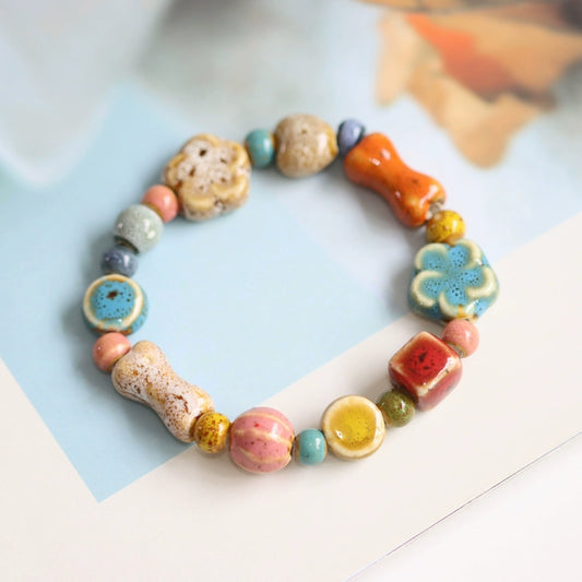 Ethnic Ceramic Beaded Bracelet - Colorful Bohemian Jewelry