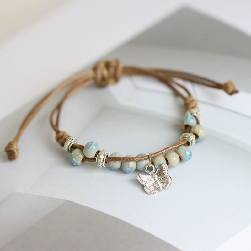 Oriental Butterfly Bracelet - Handcrafted Porcelain Charms