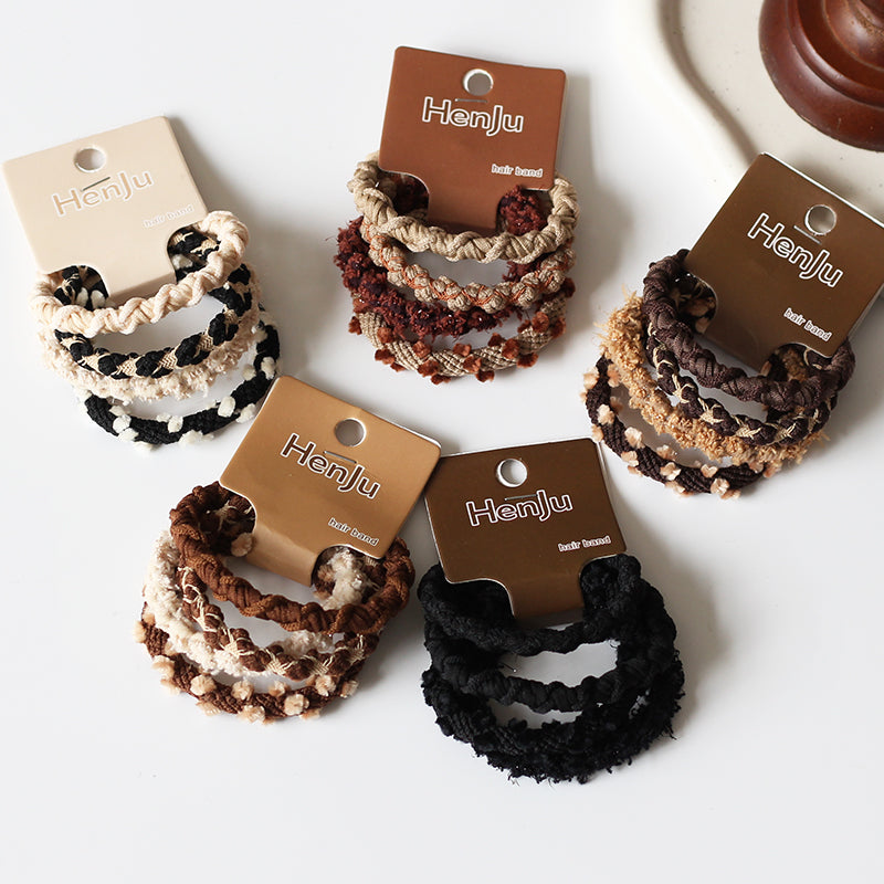 Four-Pack Brown Plush Hair Tie - Women's Autumn/Winter Trendy Elegant Hair Band, 2023 New Elastic Band for Tying Hair